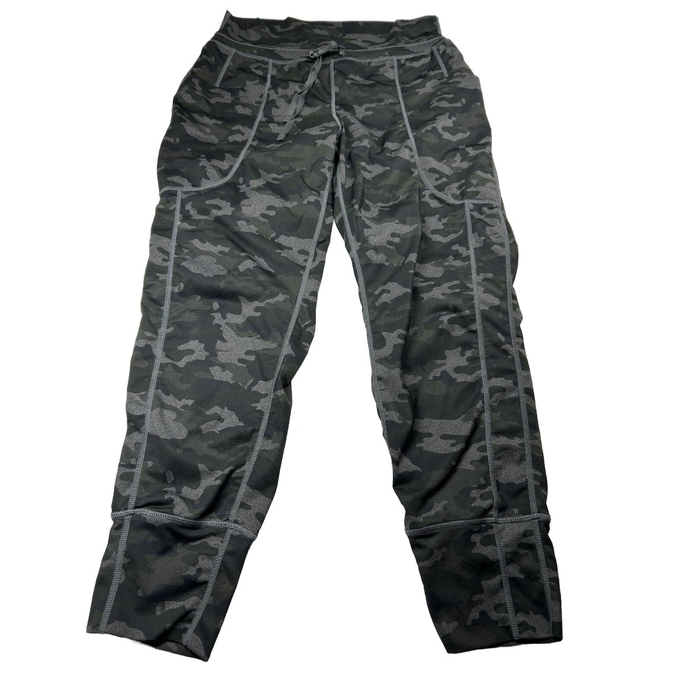 Fabletics PowerHold Leggings Women's S Green Gray Camo Pockets Crop Athletic EUC